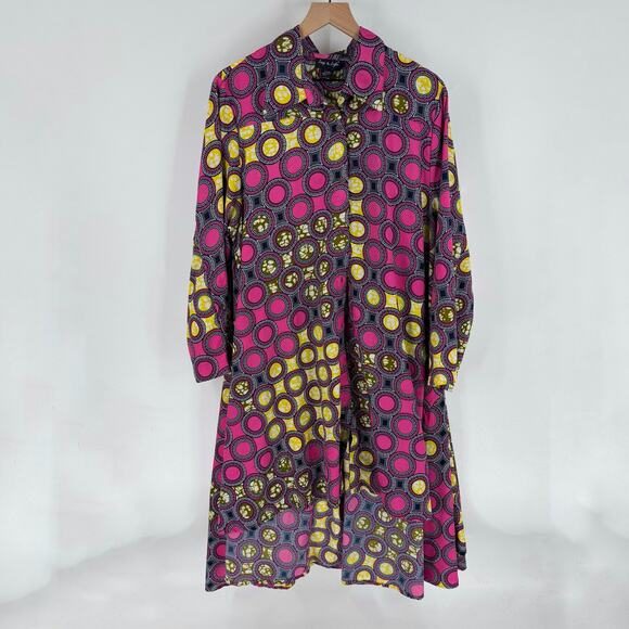 Boutique Step In Style Bright Pink Yellow Asymmetric Button Down Dress Size 1X - Picture 1 of 6